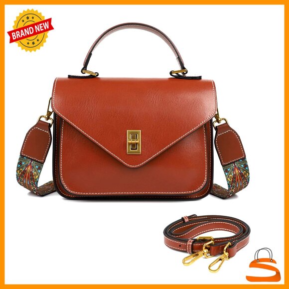 Genuine Leather Crossbody Bag with Adjustable Dual Strap Lightweight Purse
